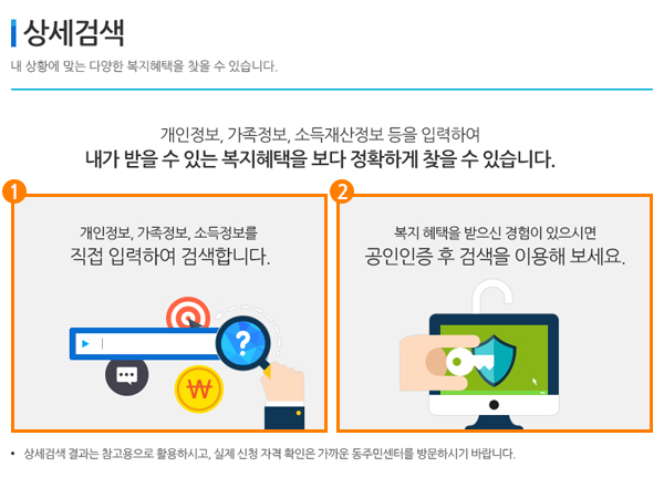 [복지서비스 찾기] 검색 방식 선택하기
