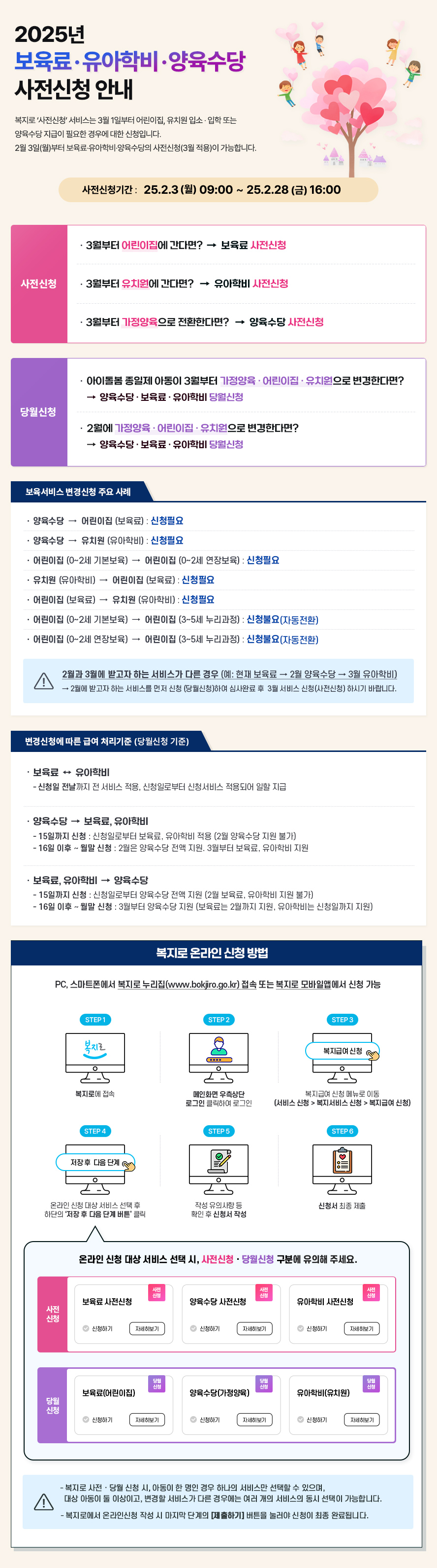 2025⵵  к  û ȳ ẹ û 񽺴 3 1Ϻ  ġ Լ  Ǵ   ʿ 쿡  ûԴϴ. 2 3()  к  û(3) մϴ ûⰣ 25 2 3  9ú 25 2 28 ݿ 16ñ û 1. 3  ٸ?  û 2. 3 ġ ٸ? к û 3. 3  ȯѴٸ?  û û 1.̵  Ƶ 3   ġ Ѵٸ?   к û 2.2   ġ Ѵٸ?   к û Ẹ û ֿ  1.翡 ()  ûʿ 2.翡 ġ(к)  ûʿ 3.(0~2 ⺻) (0~2 庸)  ûʿ 4.ġ(к) ()  ûʿ 5.() ġ(к)  ûʿ 6.(0~2 ⺻) (3~5 )  ûҿ(ڵȯ) 7.(0~2 庸) (3~5 )  ûҿ(ڵȯ) ắû  ޿ ó(û ) 1.  к û :û     ûϺ û Ǿ   2. 翡  к û:15ϱ û 쿡 ûϺ  к (2   Ұ), 16 ĺ  û 쿡 2    3  к  3.  к񿡼  û :15ϱ û 쿡 ûϺ   (2 , к  Ұ), 16 ĺ  û 쿡 3  ( 2 , к ûϱ ) ẹ ¶ û  : PC Ʈ   www.bokjiro.go.kr  Ǵ  Ͼۿ û  STEP1 ο  STEP2 ȭ  α ŬϿ α STEP3 ޿ û ޴ ̵ 񽺽û 񽺽û ޿ û STEP4 ¶νû     ϴ    ܰ ư Ŭ STEP5 ۼ ǻ  Ȯ  û ۼ STEP6 û   ¶νû     û û п  ּ ẹ û  û  Ƶ    ϳ 񽺸     Ƶ  ̻̰  񽺰 ٸ 쿡      մϴ ο ¶νû ۼ   ܰ ϱ ư  û  Ϸ˴ϴ
