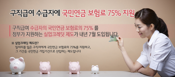 구직급여 수급자에 국민연금 보험료 75% 지원  