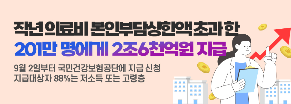 작년 의료비 본인부담상한액 초과한 201만 명에게 2조 6천억 원 지급