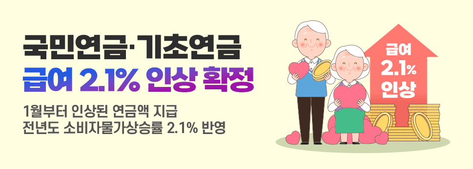 국민연금·기초연금 급여 2.1% 인상 확정