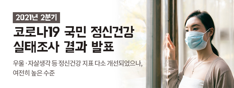 2021년 2분기 「코로나19 국민 정신건강 실태조사」결과 발표 우울·자살생각 등 정신건강 지표 다소 개선되었으나, 여전히 높은 수준